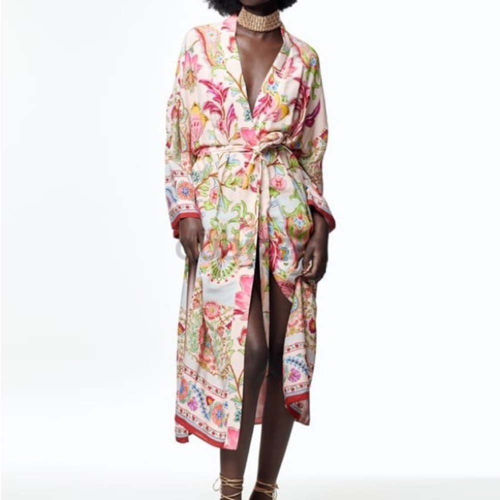 ZARA Belted Printed Open Front Kimono